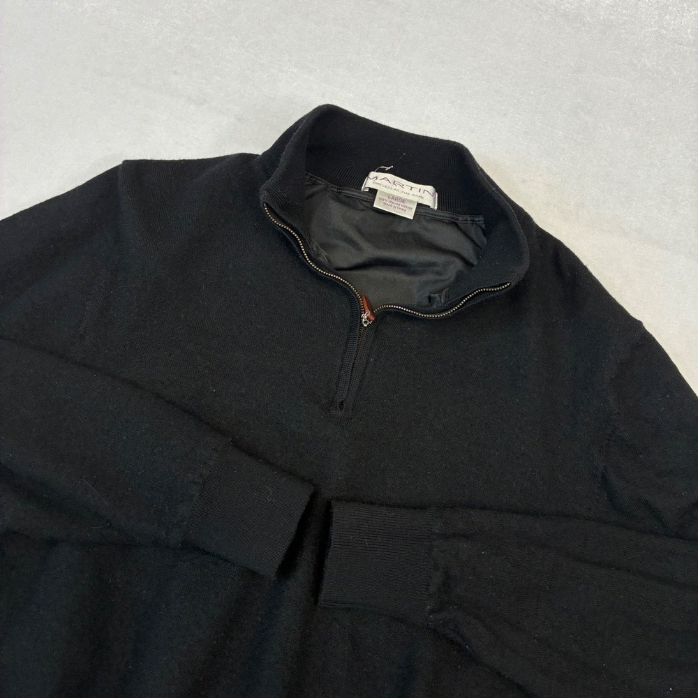 Martin Quarter Zip Sweater Mens Large Black 100% Italian Merino Wool Lined Golf